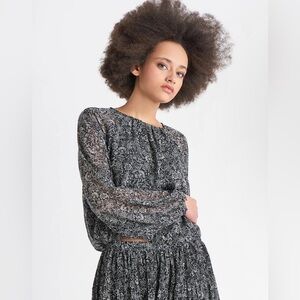 NWT DEX Elastic Waist Long Sleeve Blouse - Night Floral